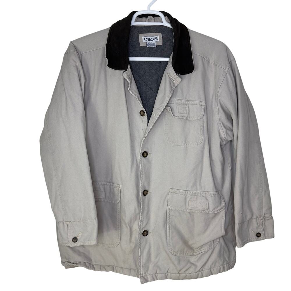 Vintage‎ Cherokee Men's Large Chore Coat Overcoat Fleece Lined Workwear Cream